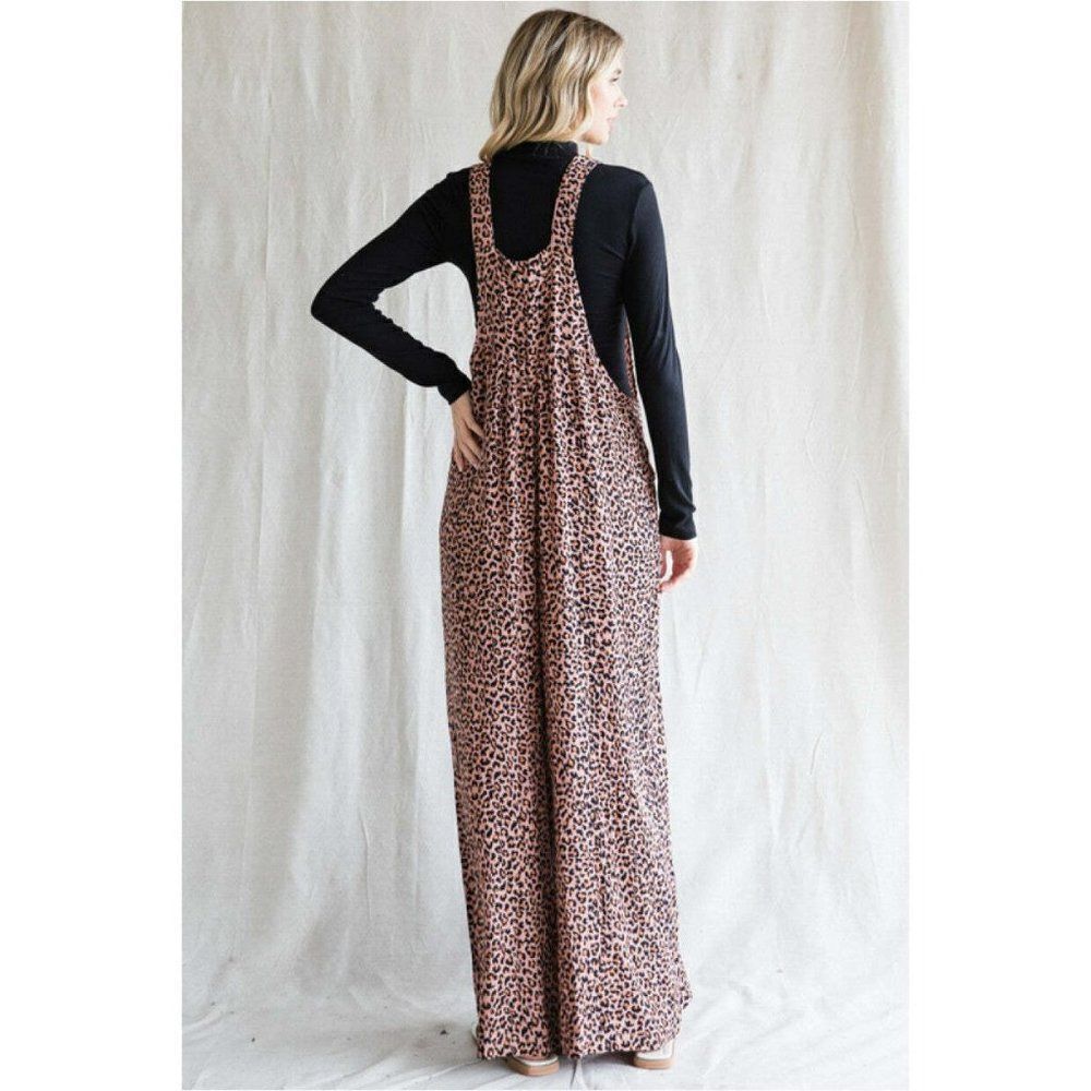 JODIFL Leopard Print Overalls Slouchy Oversized W/ Side Pockets Mauve G4454-1 - Picture 2 of 2